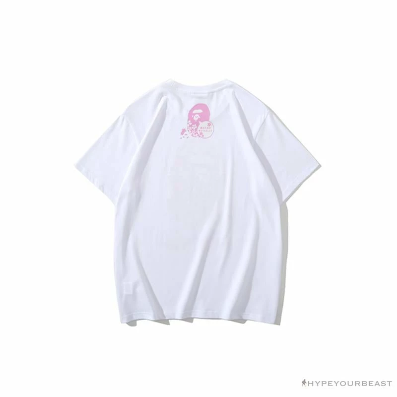 Hypeyourbeast BAPE Japan Limited Edition Pink Cherry Tree Tee Shirt 'WHITE' 2 Hypeyourbeast BAPE Japan Limited Edition Pink Cherry Tree Tee Shirt 'WHITE'