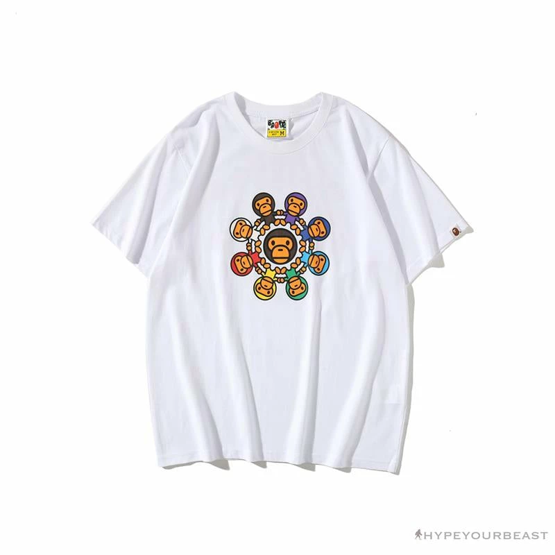 Hypeyourbeast BAPE Baby Milo Ring Colorful Kaleidoscope Tee Shirt 'WHITE' Clothes 1 Hypeyourbeast BAPE Baby Milo Ring Colorful Kaleidoscope Tee Shirt 'WHITE' Clothes