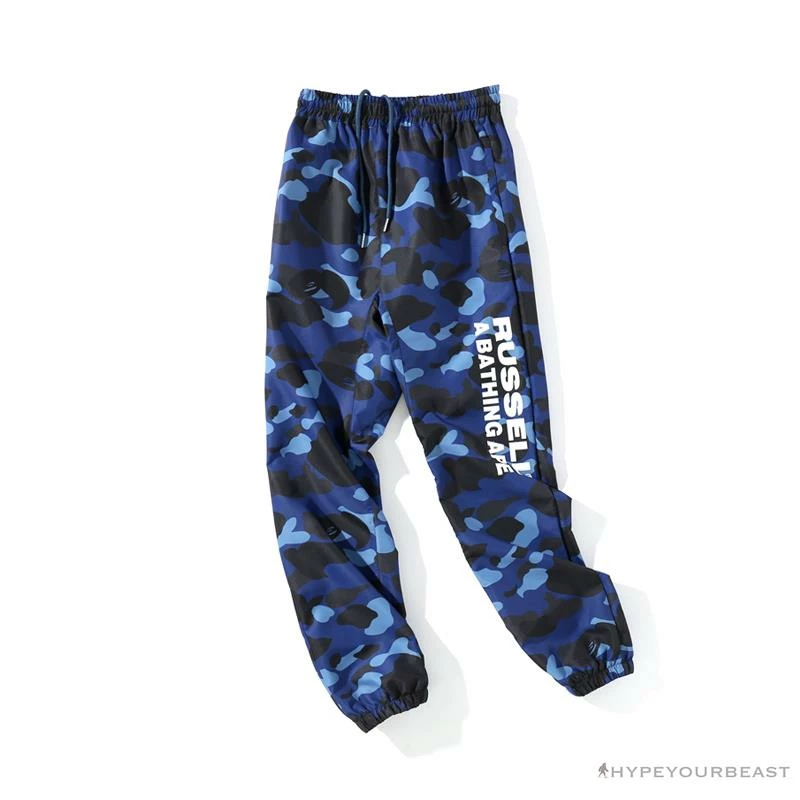 Hypeyourbeast Clothes BAPE X RUSSELL ATHLETIC Drawstring Camouflage Pants 'BLUE' 3 Hypeyourbeast Clothes BAPE X RUSSELL ATHLETIC Drawstring Camouflage Pants 'BLUE'