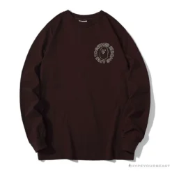 Hypeyourbeast BAPE APES TOGETHER English Alphabet Ape Head Long Sleeve Shirt 'WINE RED' Clothes