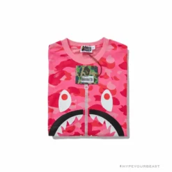 Hypeyourbeast BAPE Pink Camouflage Shark Head Fake Zipper Tee Shirt