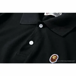 Hypeyourbeast BAPE Solid Color Versatile Embroidered Ape Head Small Badge Polo Shirt 'BLACK' Clothes