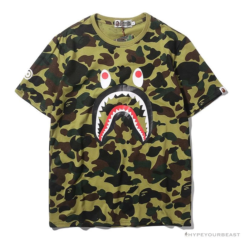 Hypeyourbeast BAPE Camouflage Shark Head Classic Cotton Short Sleeve Tee Shirt 'GREEN' Clothes 1 Hypeyourbeast BAPE Camouflage Shark Head Classic Cotton Short Sleeve Tee Shirt 'GREEN' Clothes