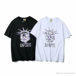 Hypeyourbeast Clothes BAPE NYC New York Limited Purple Camouflage Ape Head Tee Shirt 'WHITE'