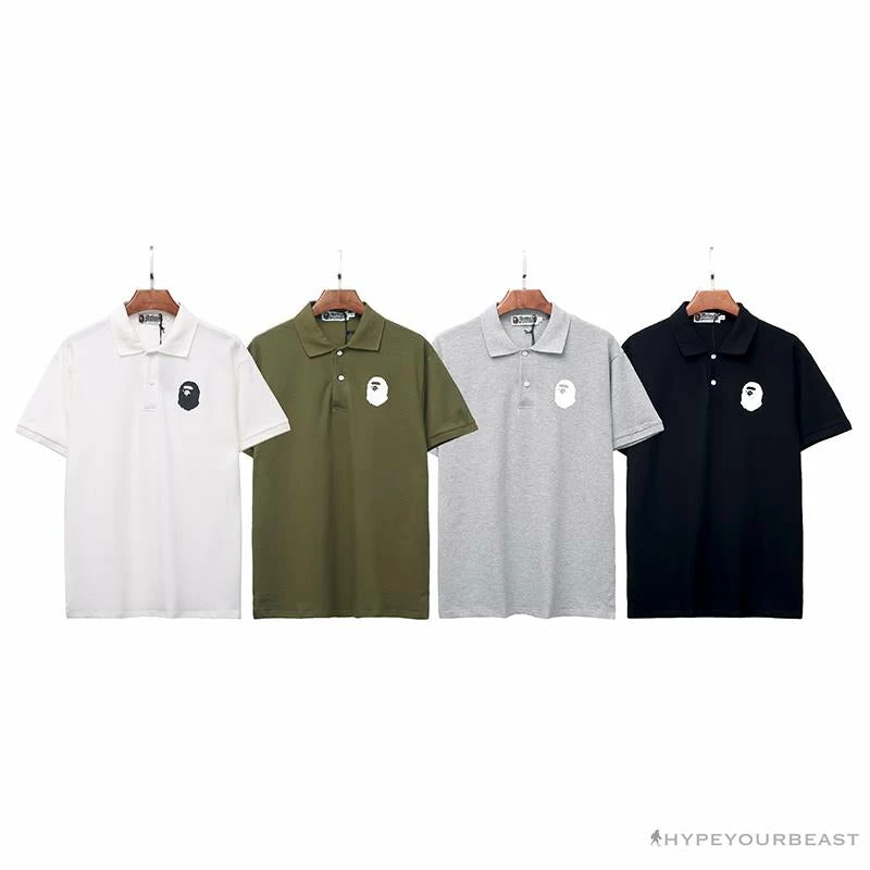 Hypeyourbeast Clothes BAPE Classic Ape Head Print Versatile Polo Shirt 'WHITE' 5 Hypeyourbeast Clothes BAPE Classic Ape Head Print Versatile Polo Shirt 'WHITE'