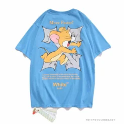 Hypeyourbeast OFF-WHITE Jerry Move Faster Tee Shirt 'BLUE'