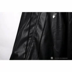 Hypeyourbeast OFF-WHITE 20FW New Logo Hooded Leather Jacket Black Hoodies & Jackets
