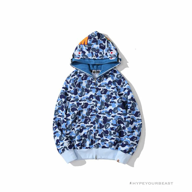 HypeYourBeast Bape Camo Hoodie Shark Head BLUE 1 HypeYourBeast Bape Camo Hoodie Shark Head BLUE