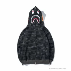 Hypeyourbeast BAPE Shark Head Classic Embroidered Camouflage Zip-Up Hoodie 'GREY' Clothes