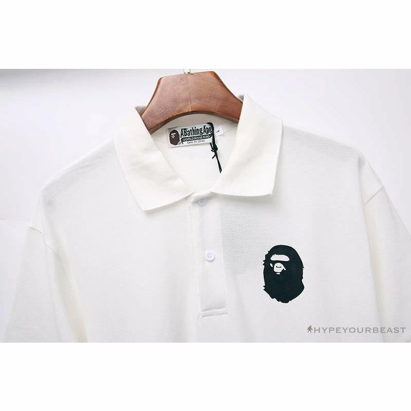 Hypeyourbeast Clothes BAPE Classic Ape Head Print Versatile Polo Shirt 'WHITE' 3 Hypeyourbeast Clothes BAPE Classic Ape Head Print Versatile Polo Shirt 'WHITE'