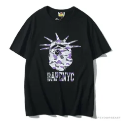 Hypeyourbeast Clothes BAPE NYC New York Limited Purple Camouflage Ape Head Tee Shirt 'BLACK'