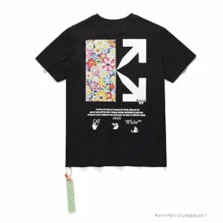 Hypeyourbeast OFF-WHITE Takashi Murakami Chrysanthemum Tee Shirt 'BLACK' T-Shirts
