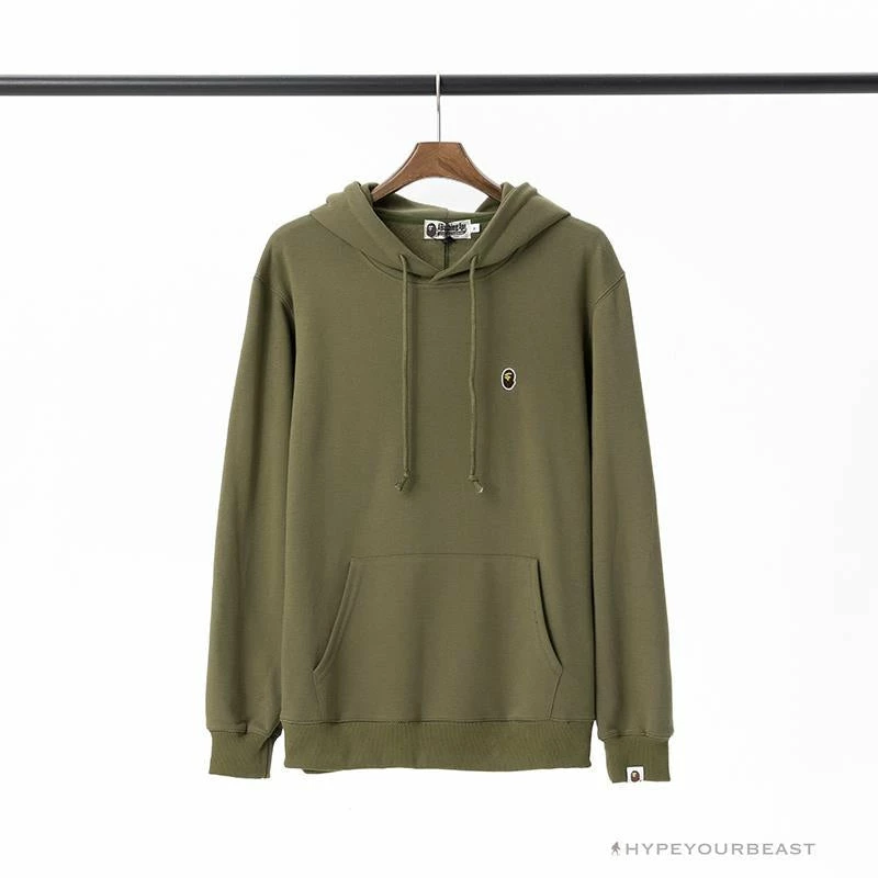 Hypeyourbeast BAPE Classic Ape Head Embroidered Standard Cotton Terry Hoodie 'ARMY GREEN' 1 Hypeyourbeast BAPE Classic Ape Head Embroidered Standard Cotton Terry Hoodie 'ARMY GREEN'