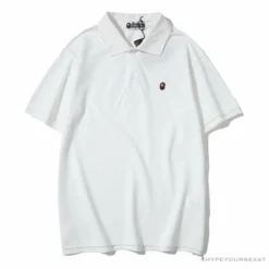 Hypeyourbeast BAPE Solid Color Versatile Embroidered Ape Head Small Badge Polo Shirt 'WHITE'