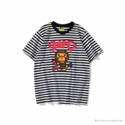 Hypeyourbeast BAPE Baby Milo Rock Bass Player Striped Tee Shirt 'BLACK' Clothes