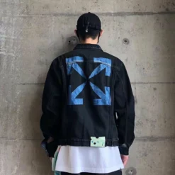 Hypeyourbeast OFF-WHITE Autumn And Winter New ️Back Blue Arrow Wash Denim Jacket Hoodies & Jackets