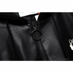 Hypeyourbeast OFF-WHITE 20FW New Logo Hooded Leather Jacket Black Hoodies & Jackets