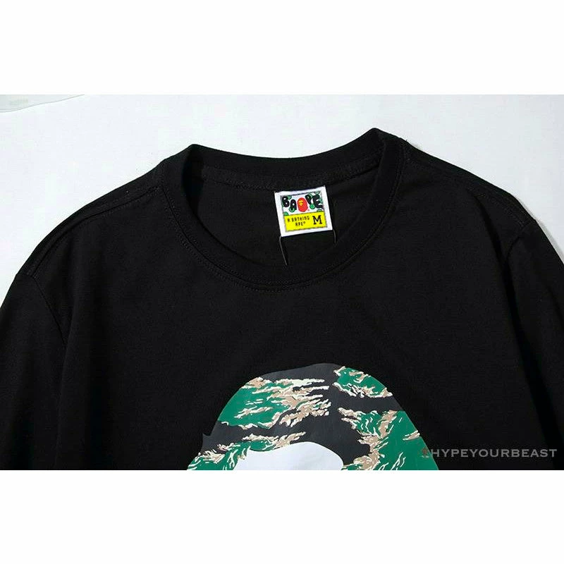 Hypeyourbeast Clothes BAPE Tiger Pattern Camouflage Ape Man Initial Print Tee Shirt 'BLACK' 3 Hypeyourbeast Clothes BAPE Tiger Pattern Camouflage Ape Man Initial Print Tee Shirt 'BLACK'