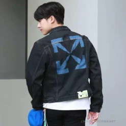 Hypeyourbeast OFF-WHITE Autumn And Winter New ️Back Blue Arrow Wash Denim Jacket Hoodies & Jackets