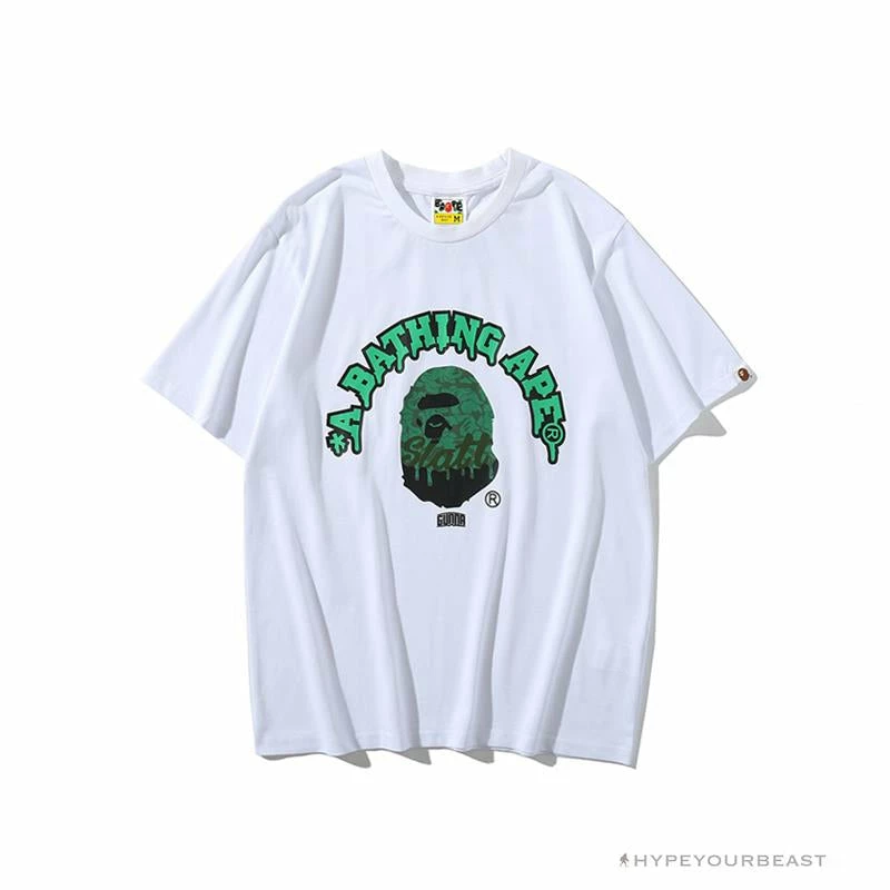 Hypeyourbeast BAPE Paint Splash Green Camouflage Tee Shirt 'WHITE' Clothes 1 Hypeyourbeast BAPE Paint Splash Green Camouflage Tee Shirt 'WHITE' Clothes