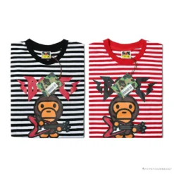 Hypeyourbeast BAPE Baby Milo Rock Bass Player Striped Tee Shirt 'BLACK' Clothes