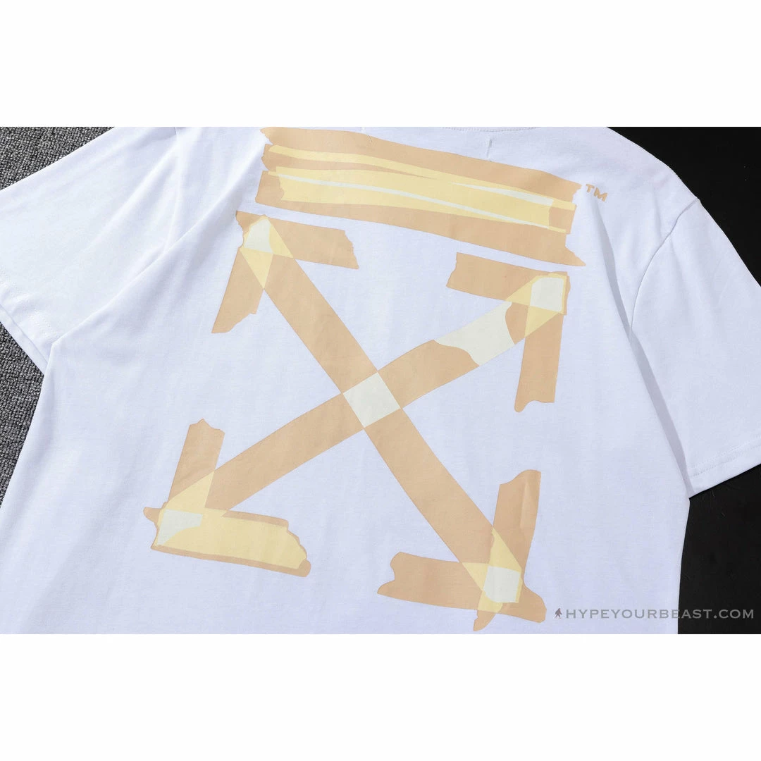 Hypeyourbeast T-Shirts OFF-WHITE Classic Cross Yellow Arrow Tape Tee Shirt 'WHITE' 6 Hypeyourbeast T-Shirts OFF-WHITE Classic Cross Yellow Arrow Tape Tee Shirt 'WHITE'
