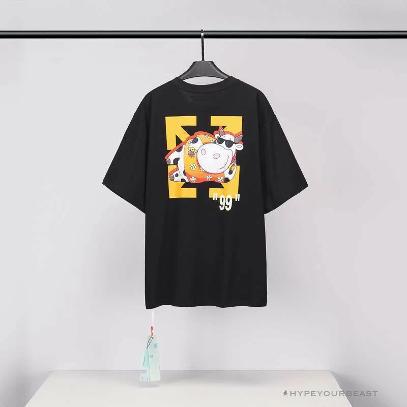 Hypeyourbeast OFF-WHITE Hawaiian Cow Arrow Tee Shirt 'BLACK' 3 Hypeyourbeast OFF-WHITE Hawaiian Cow Arrow Tee Shirt 'BLACK'