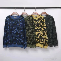 Hypeyourbeast BAPE Classic Ape Head Embroidered Camouflage Long Sleeve Shirt 'BLUE'