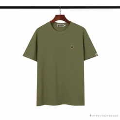 Hypeyourbeast Clothes BAPE Classic Embroidered Logo Ape Head Tee Shirt 'GREEN'