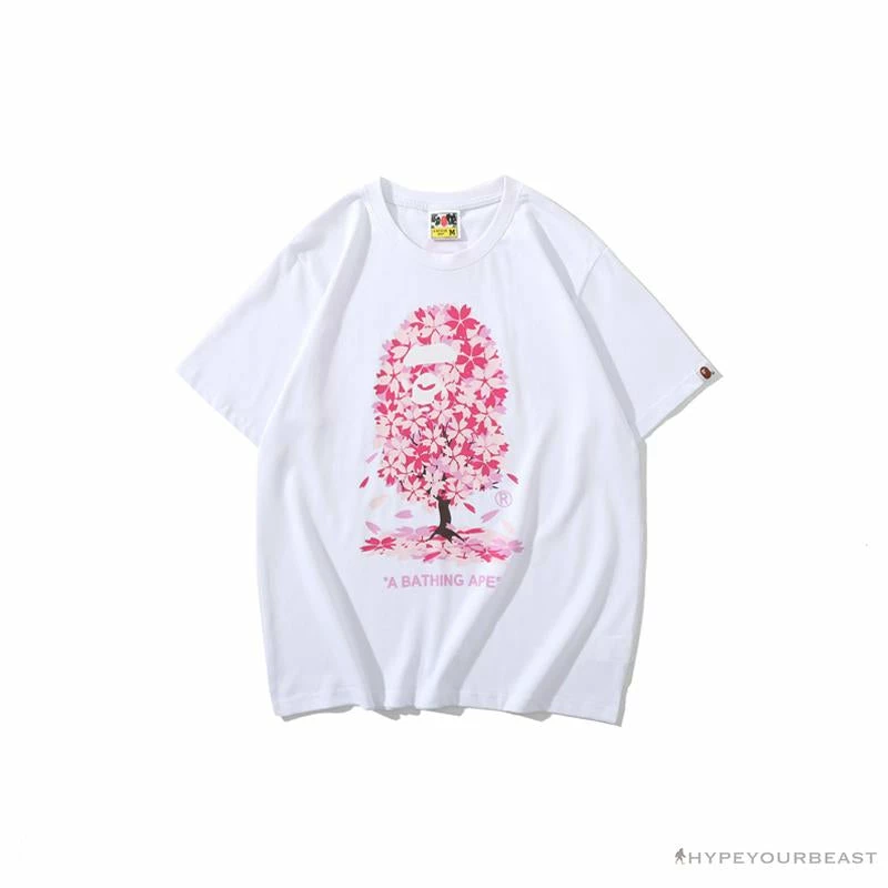 Hypeyourbeast BAPE Japan Limited Edition Pink Cherry Tree Tee Shirt 'WHITE' 1 Hypeyourbeast BAPE Japan Limited Edition Pink Cherry Tree Tee Shirt 'WHITE'