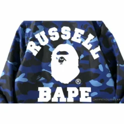 Hypeyourbeast BAPE X RUSSELL ATHLETIC Drawstring Camouflage Sweater 'BLUE' Clothes