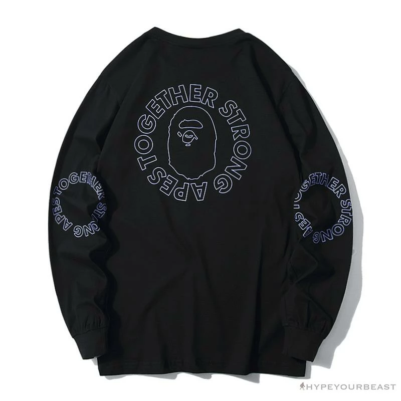 Hypeyourbeast Clothes BAPE APES TOGETHER English Alphabet Ape Head Long Sleeve Shirt 'BLACK' 2 Hypeyourbeast Clothes BAPE APES TOGETHER English Alphabet Ape Head Long Sleeve Shirt 'BLACK'