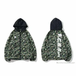 Hypeyourbeast BAPE X FCRB Joint Double Zip Camouflage Hoodie 'GREEN'