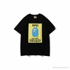Hypeyourbeast Clothes BAPE Ape Head Blue X Yellow Contrast Letter Tee Shirt
