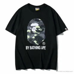 Hypeyourbeast Clothes BAPE Luminous Spots Camouflage Great Ape Man Black Head Cotton Short Sleeve Tee Shirt 'BLACK'