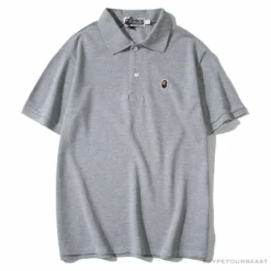 Hypeyourbeast BAPE Solid Color Versatile Embroidered Ape Head Small Badge Polo Shirt 'GREY' Clothes