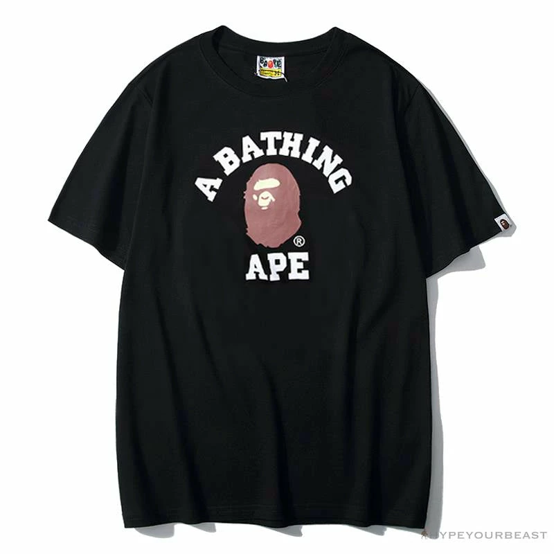 Hypeyourbeast BAPE Classic Basic Ape Man Head English LOGO Tee Shirt 'BLACK' Clothes 1 Hypeyourbeast BAPE Classic Basic Ape Man Head English LOGO Tee Shirt 'BLACK' Clothes