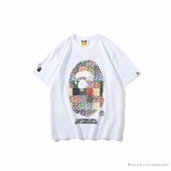 Hypeyourbeast BAPE Ape Man Head 28th Anniversary Camouflage Color Block Tee Shirt 'WHITE'