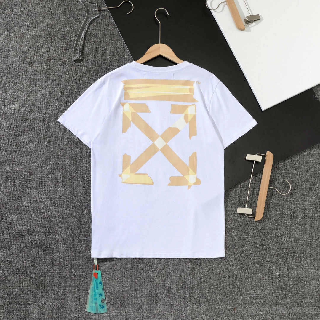 Hypeyourbeast T-Shirts OFF-WHITE Classic Cross Yellow Arrow Tape Tee Shirt 'WHITE' 2 Hypeyourbeast T-Shirts OFF-WHITE Classic Cross Yellow Arrow Tape Tee Shirt 'WHITE'