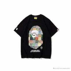 Hypeyourbeast BAPE Ape Man Head 28th Anniversary Camouflage Color Block Tee Shirt 'BLACK' Clothes