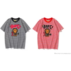 Hypeyourbeast BAPE Baby Milo Rock Bass Player Striped Tee Shirt 'BLACK' Clothes