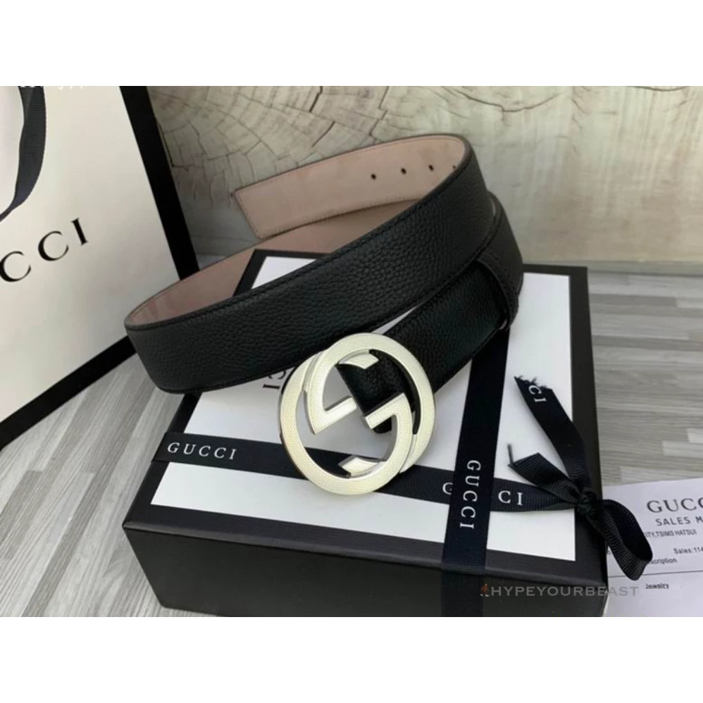 Hypeyourbeast Belts GG Men's Black Belt Silver Buckle 1 Hypeyourbeast Belts GG Men's Black Belt Silver Buckle