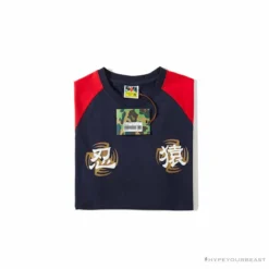 Hypeyourbeast Clothes BAPE Japanese Ninja Ape Man Raglan Sleeve Color Block Tee Shirt 'RED'
