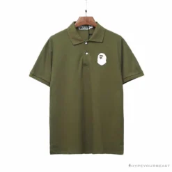 Hypeyourbeast BAPE Classic Ape Head Print Versatile Polo Shirt 'ARMY GREEN'