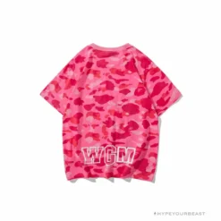Hypeyourbeast BAPE Pink Camouflage Shark Head Fake Zipper Tee Shirt
