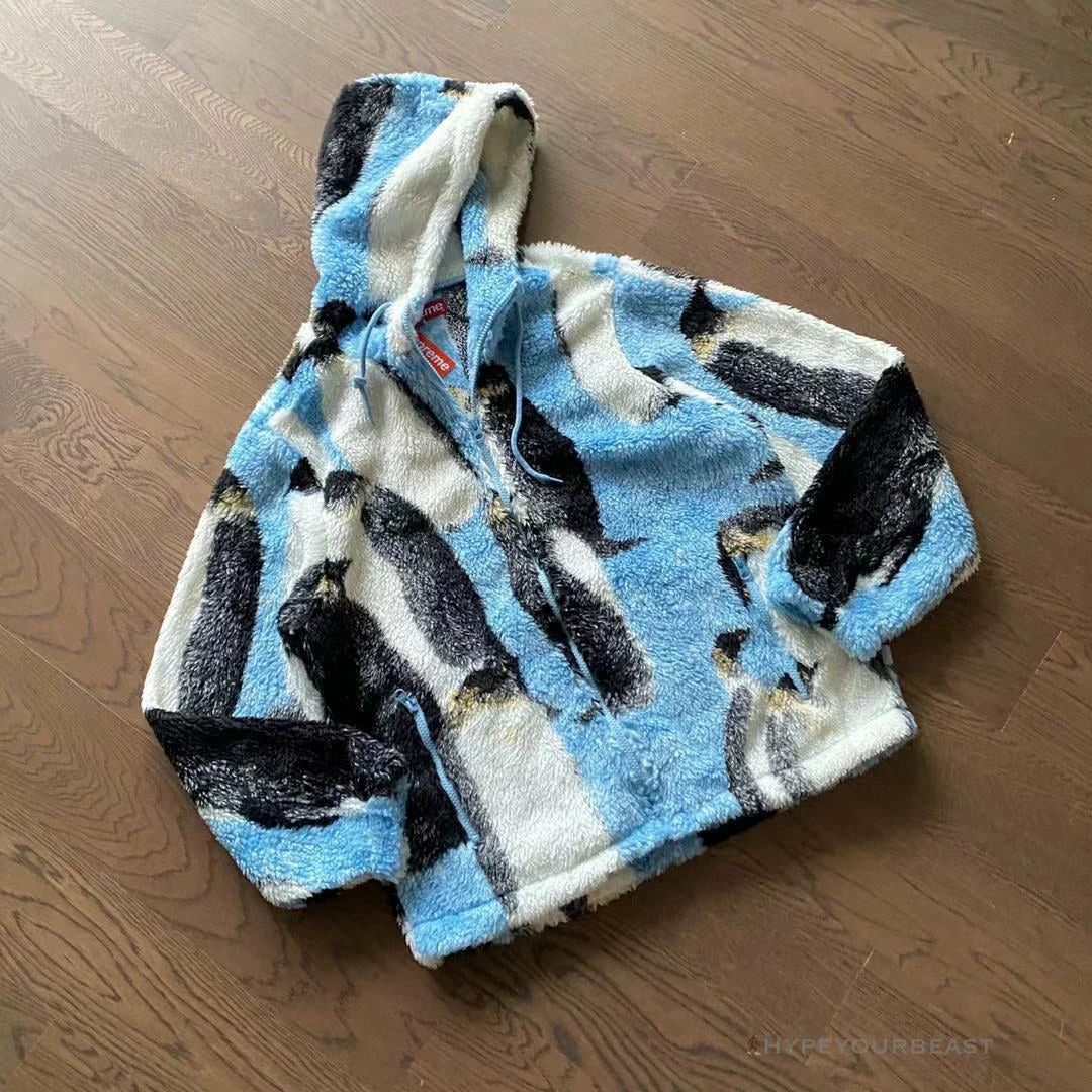 HypeYourBeast Supreme Penguins Hooded Fleece Jacket Blue Hoodies & Jackets 2 HypeYourBeast Supreme Penguins Hooded Fleece Jacket Blue Hoodies & Jackets
