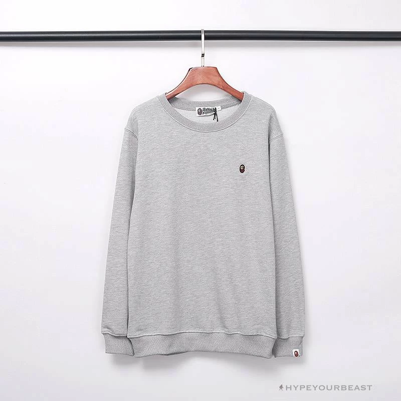 Hypeyourbeast BAPE Classic Ape Head Embroidered Long Sleeve Shirt 'GREY' 1 Hypeyourbeast BAPE Classic Ape Head Embroidered Long Sleeve Shirt 'GREY'