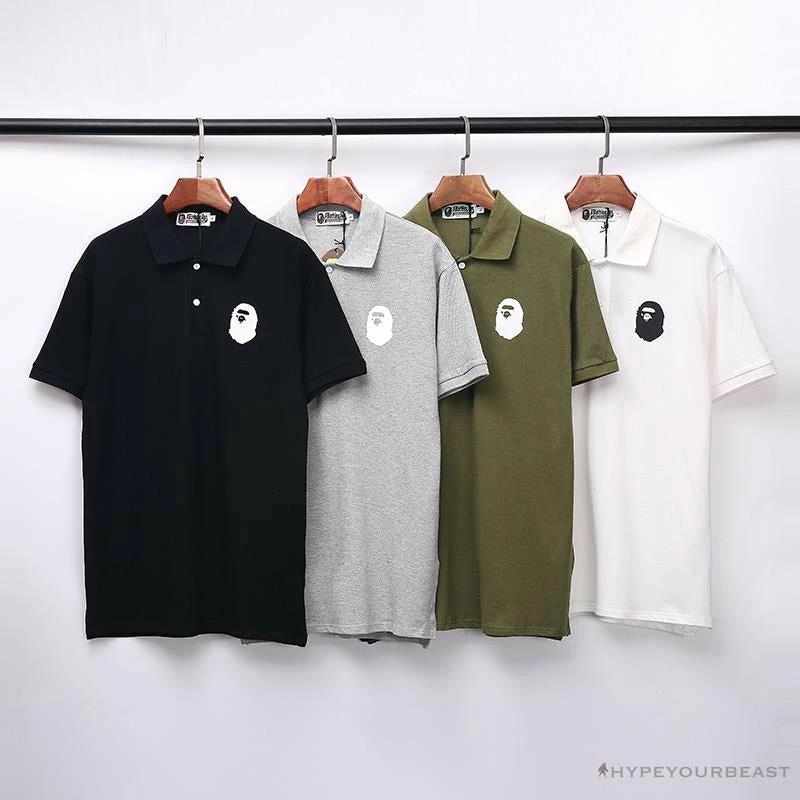 Hypeyourbeast Clothes BAPE Classic Ape Head Print Versatile Polo Shirt 'WHITE' 6 Hypeyourbeast Clothes BAPE Classic Ape Head Print Versatile Polo Shirt 'WHITE'