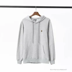 Hypeyourbeast Clothes BAPE Classic Ape Head Embroidered Standard Cotton Terry Hoodie 'LIGHT GREY'