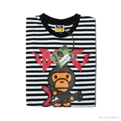 Hypeyourbeast BAPE Baby Milo Rock Bass Player Striped Tee Shirt 'BLACK' Clothes